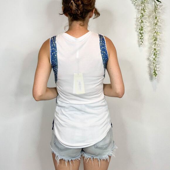 NWT KAREN MILLEN sleeveless top abstract stripes fairycore ocean academia 2525 - Picture 4 of 11